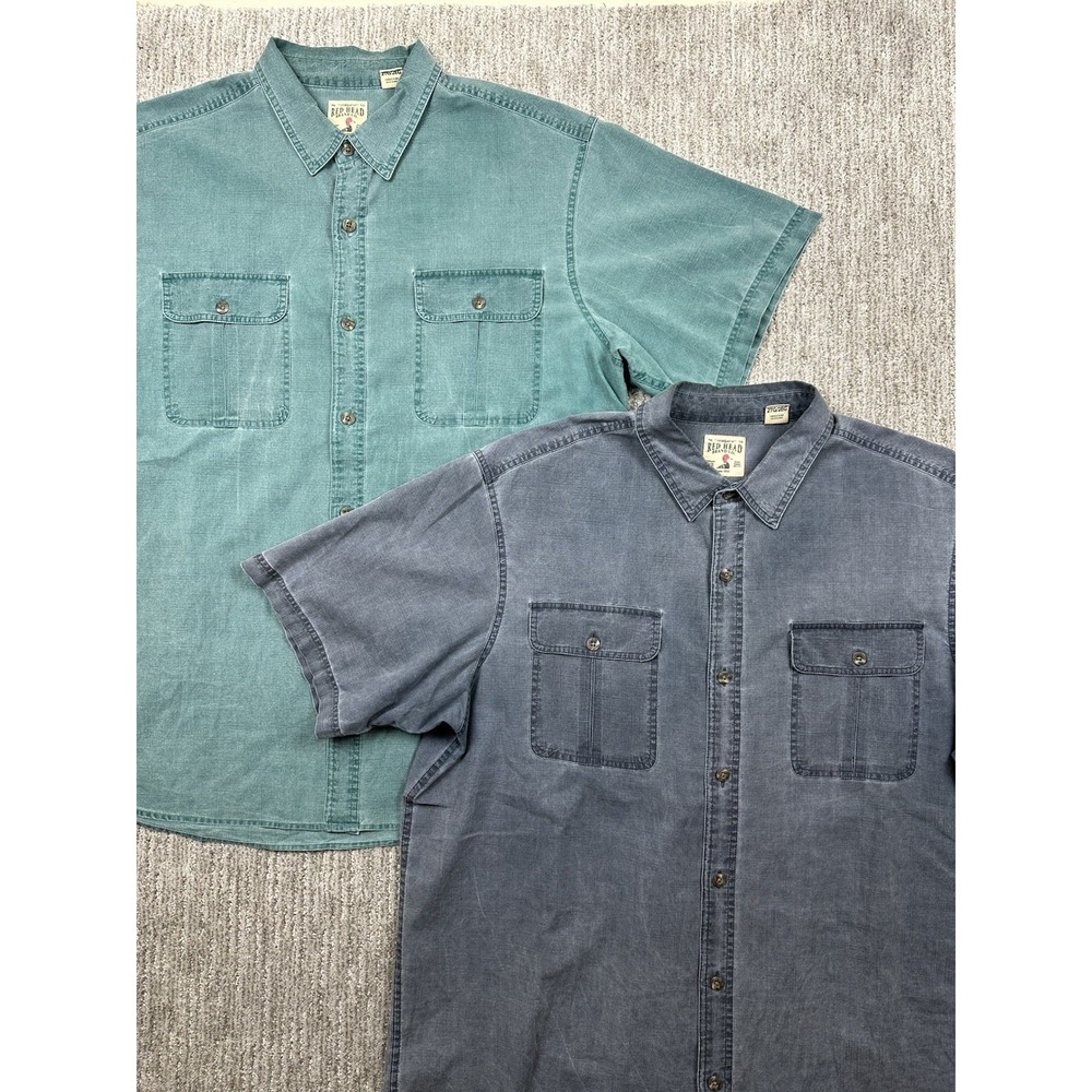 Lot Of 2 RedHead Denim Short Sleeve Mens 2XL Button-Down Shirt Double Pocket